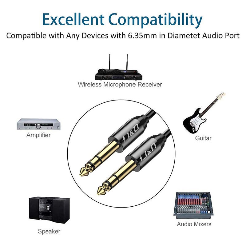 J&D 1/4 inch TRS Cable, Gold Plated Heavy Duty Copper Shell TRS 6.35mm Male to Male Balanced Stereo Audio Adapter, Quarter inch Guitar Interconnect Cable for Studio Monitors, Bass, Keyboard, 3 Feet - Image 4